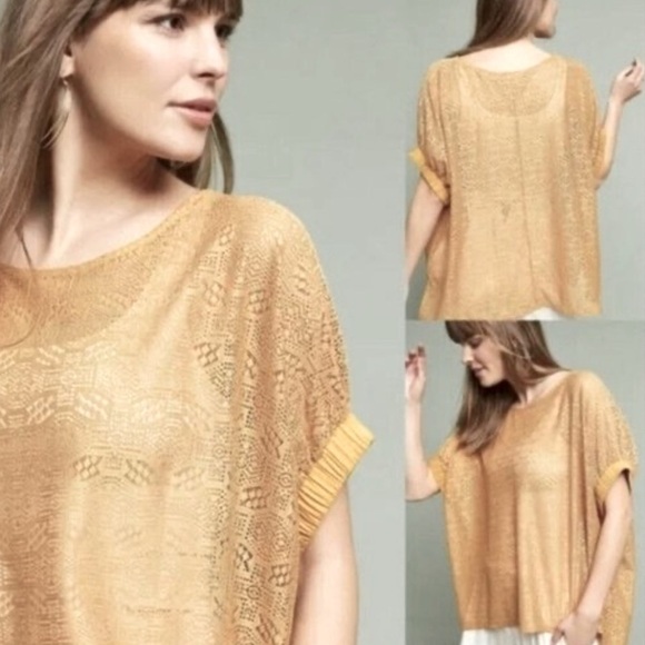 Anthropologie Akemi + Kin Crochet Lace Top/ Cover-up in Cream Size M/L - Picture 2 of 6